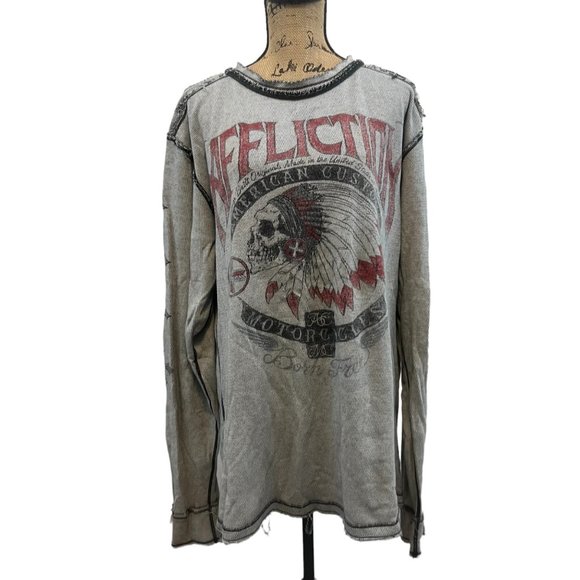Affliction Men's Reversible Waffle Knit Skull Long Sleeve Shirt 3X